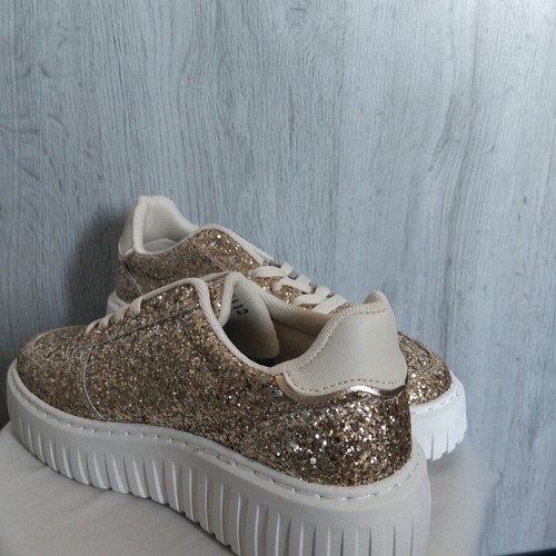 Women's high-top sneakers, glittery gold, made in Italy