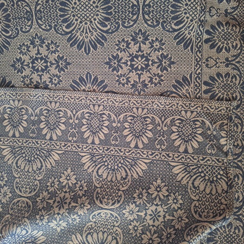 Vintage woven cotton bedspread blue white 203x148