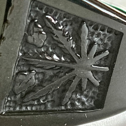 Black Crystal Signet Ring brand new, palm leaf design, 316L stainless steel