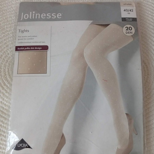 Jolinesse tights with subtle polka dot design, off-white, 20 DEN, new