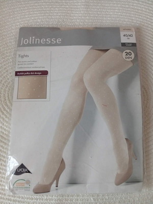 Jolinesse tights with subtle polka dot design, off-white, 20 DEN, new