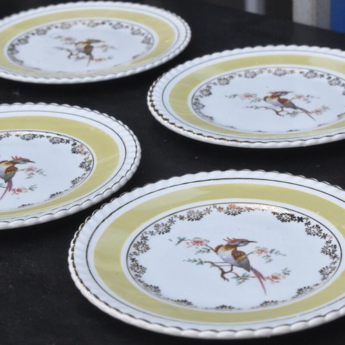 Keramikos porcelain plates set of 5 used with bird and gold details