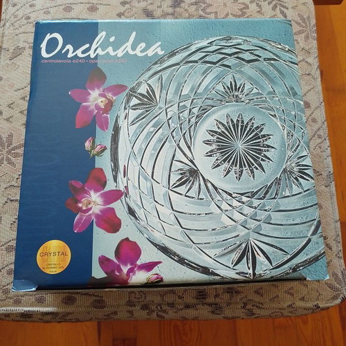 Crystal tray Italy vintage Orchidea design like new