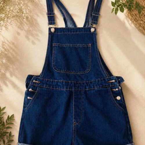 Denim salopette shorts, size S