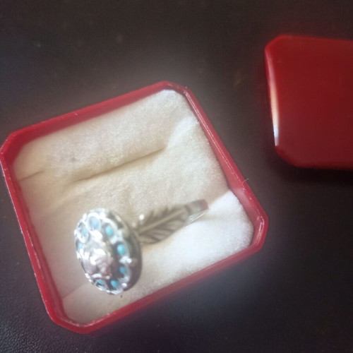 Silver ring from the 60s with 18k gold rose and turquoise, like new