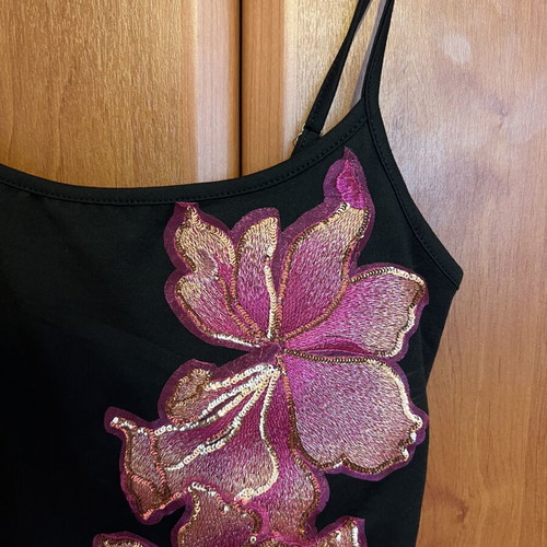 Black Top Y2K Style Small With Floral Embroidery
