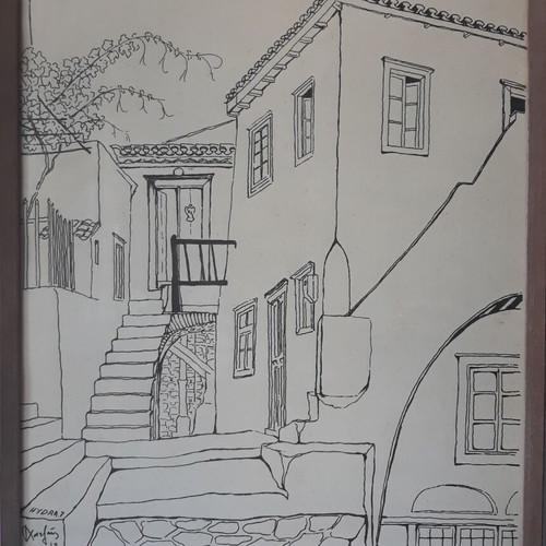 Τάσος Χατζής Υδρα 1968 σχέδια σε κάδρα 9, μεταχειρισμένο