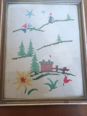 Vintage embroidered textile painting used