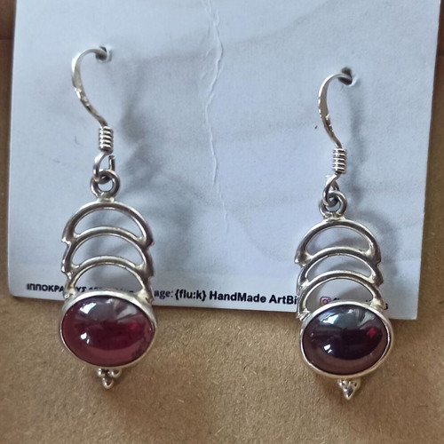 Silver Small Dangle Earrings with Garnet New