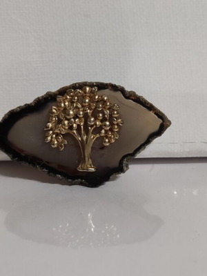 Murano pin with agate and gold tree of life, new