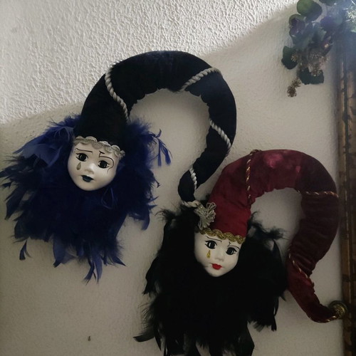 Handmade ceramic masks used, purchased from Italy