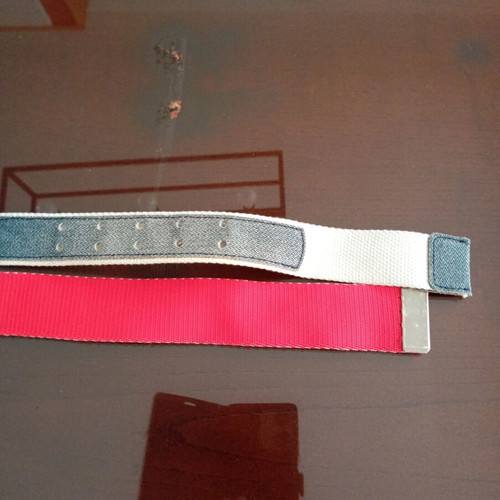 Fabric belts new, red and white with denim detail, pack of two