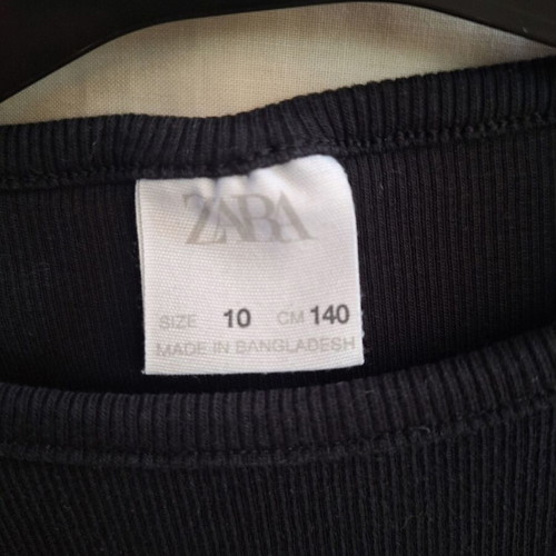 Zara Kids embroidered black ribbed long sleeve top, size 10