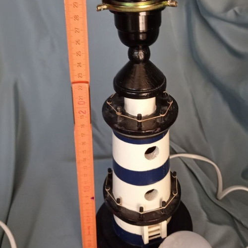 Wooden table lamp lighthouse with new lampshade and LED bulb like new