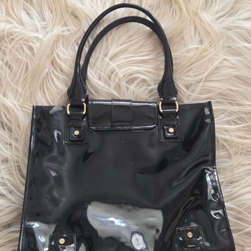 Gianfranco Ferre Black Patent Leather Shoulder Tote Bag used