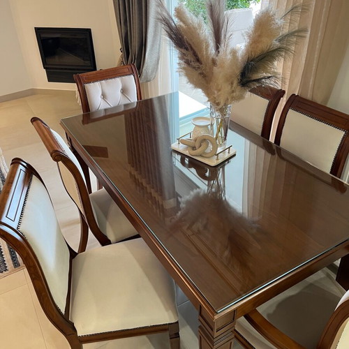 Dining table 1.65x0.90 with glass like new