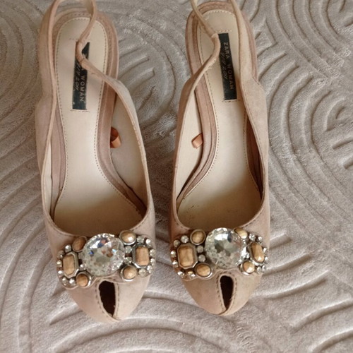 Zara peep-toe pumps size 41 like new, beige suede leather, 12 cm heel