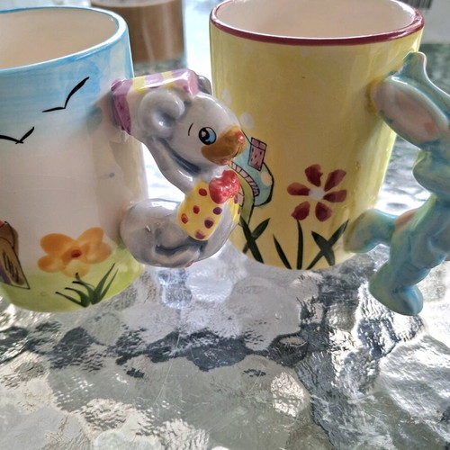 Ceramic mugs like new, set of 2, hand-painted