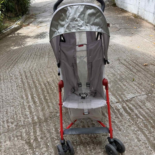 Maclaren Mark II lightweight umbrella stroller used, silver grey with red frame