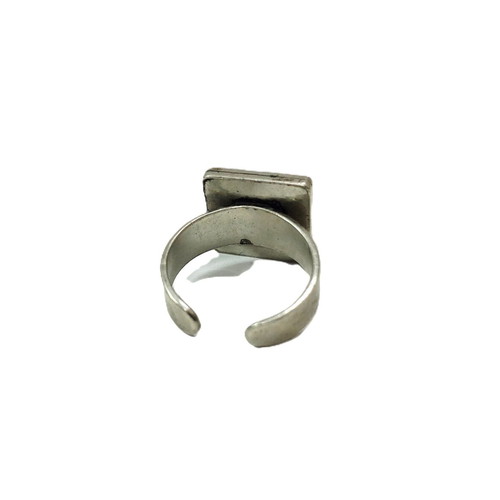 Vintage silver-plated adjustable ring EU 58 with dark cabochon used