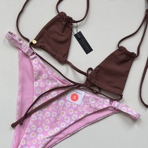 Two-piece bikini set new, pink bottom S, brown top M