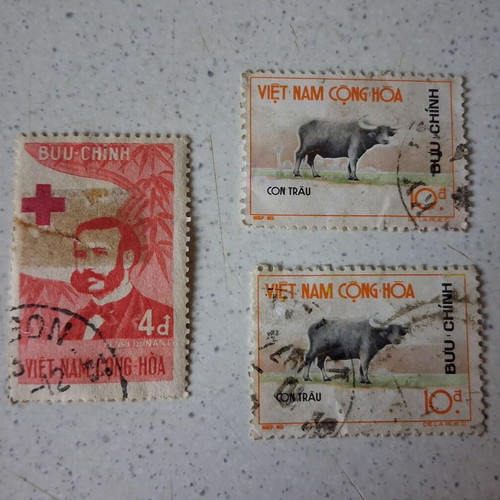 South Vietnam stamps used, pack of 3, 1960s