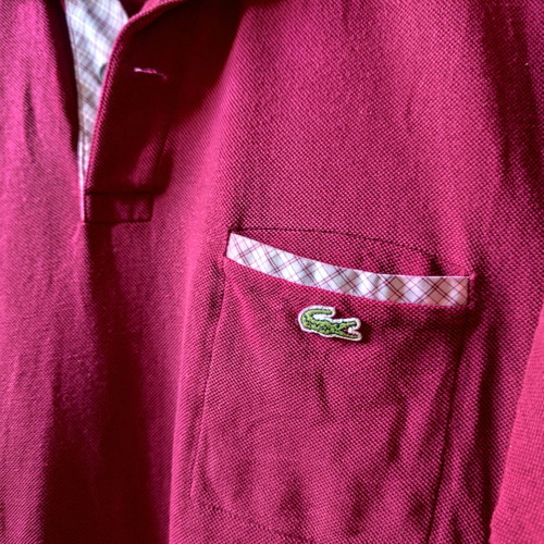 Lacoste Polo Shirt used, burgundy with pocket and check details