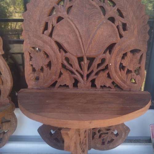 Handmade carved wooden decorative set used, 3 pieces, Sheesham wood