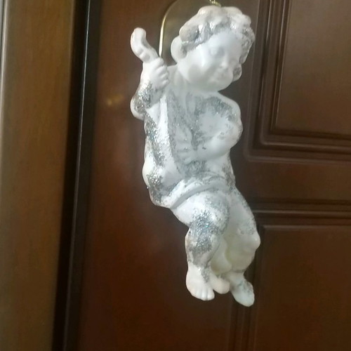 Decorative angels new, pack of 8, white and gold, 25 cm height