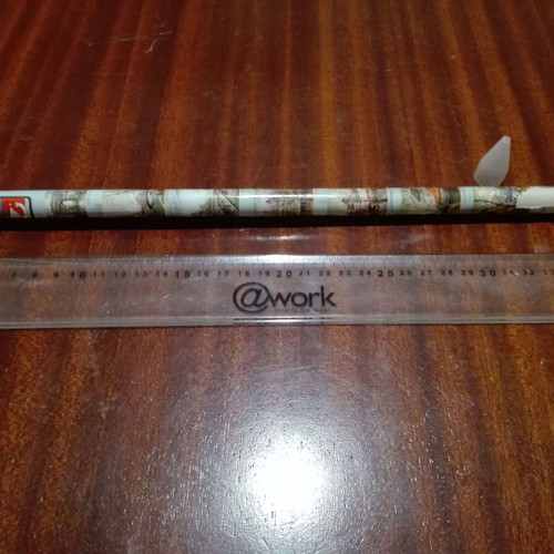 Large pencil used with cap and eraser, 38 cm long