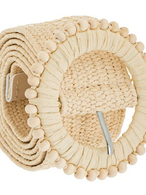 Women's summer straw elastic belt beige with round buckle 105x5cm