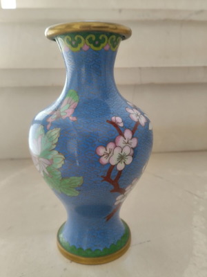 Cloisonne vase with floral and butterfly motif, 19 cm