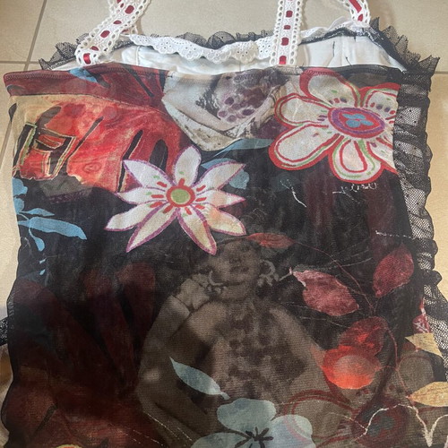 Raxevsky women's blouse with lace and tulle like new, multicolor