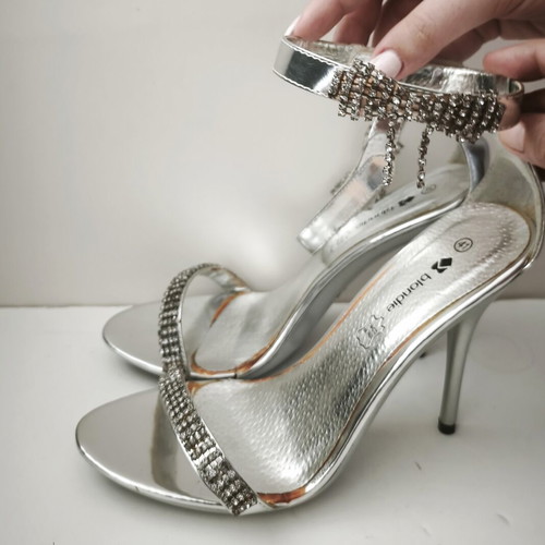 Silver sandals size 41 like new with strass and ankle strap
