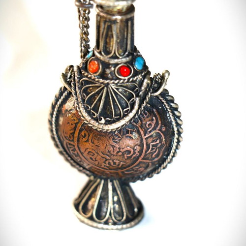 Tibetan Flask new copper with semi-precious stones
