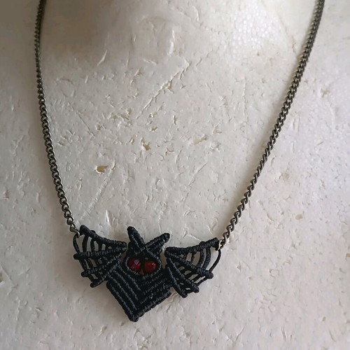 Bat necklace new handmade, black and red
