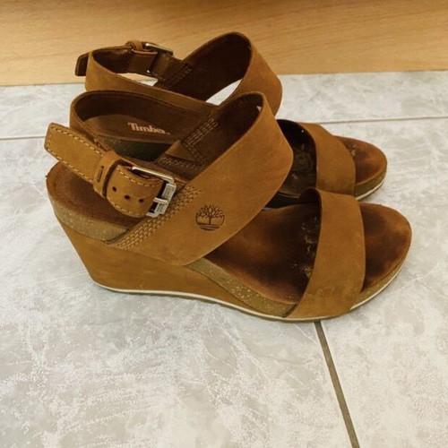 Timberland leather platform sandals used, brown tan color, size 37