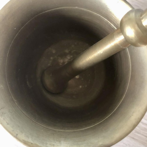 Vintage brass mortar with pestle used, decorative
