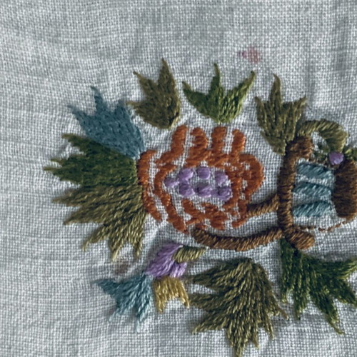 Vintage handmade embroidery set of 5 pieces linen and lace, like new
