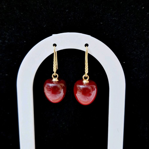 Handmade cherry earrings new, red and gold