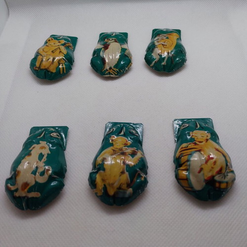 Vintage tin frogs, pack of 6, 70s toy new