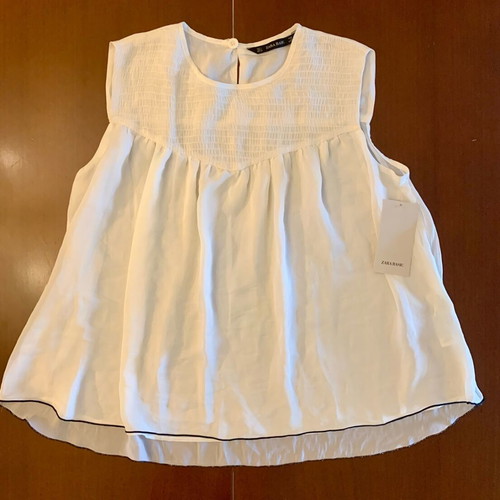 Zara Basic sleeveless women's top new, size Large, white with black detail