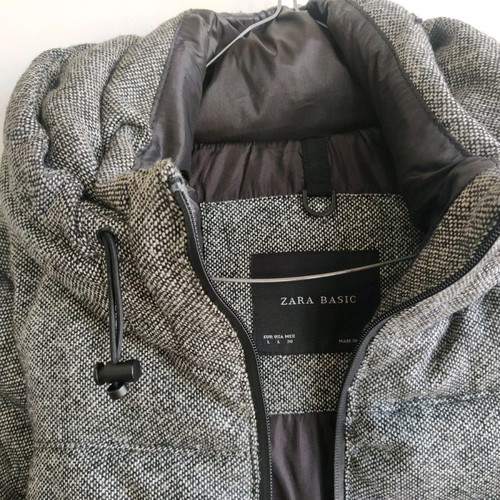 Grey down jacket Zara used, with belt and zipper details