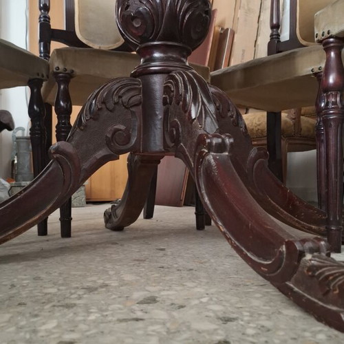 Classic carved dining table with six chairs used
