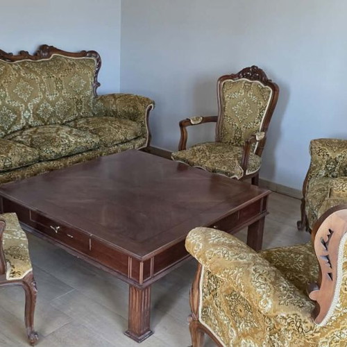 Vintage classic living room set, solid wood, carved details