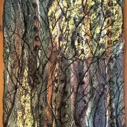 Canvas painting Moon new, mixed media 29.5x39.5cm
