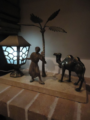 Table lamp old oriental used, brass and marble