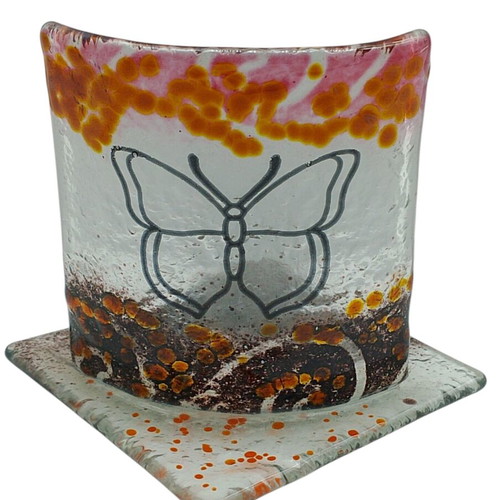 Handmade glass butterfly lantern 10x10 cm