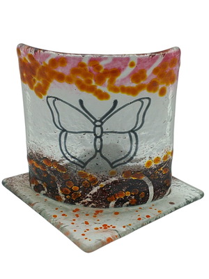 Handmade glass butterfly lantern 10x10 cm