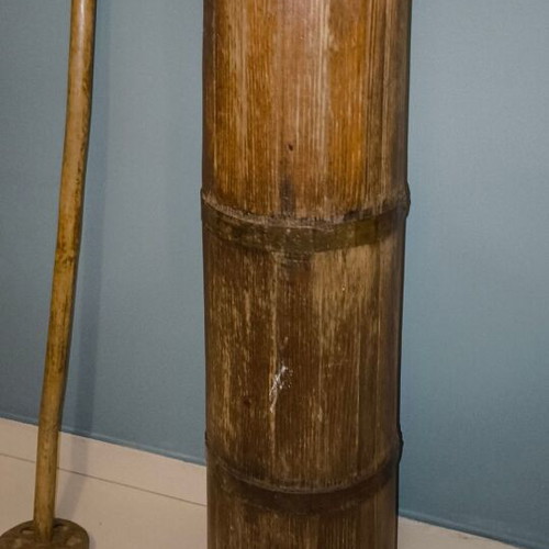 Wooden vintage butter churn Kadhi with butter paddle used